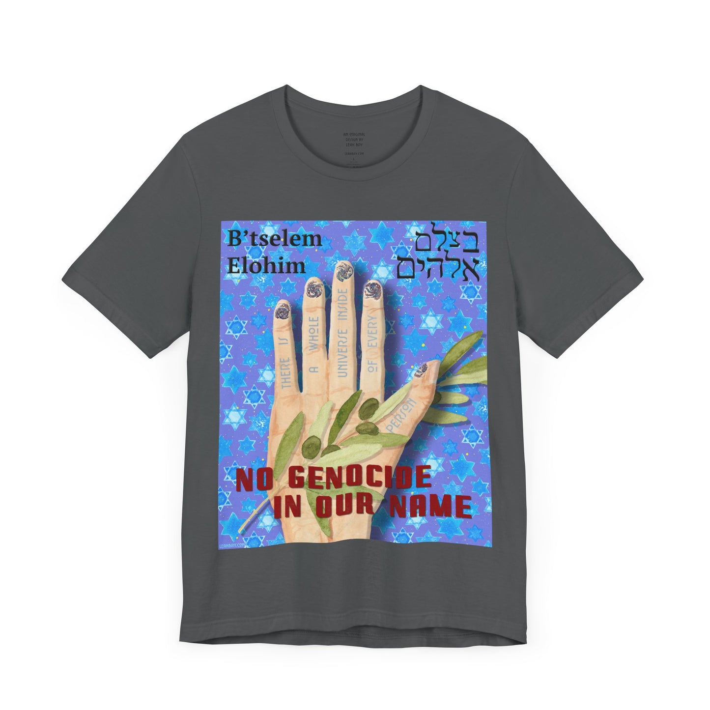 B'tselem Elohim NO GENOCIDE IN OUR NAME t-shirt