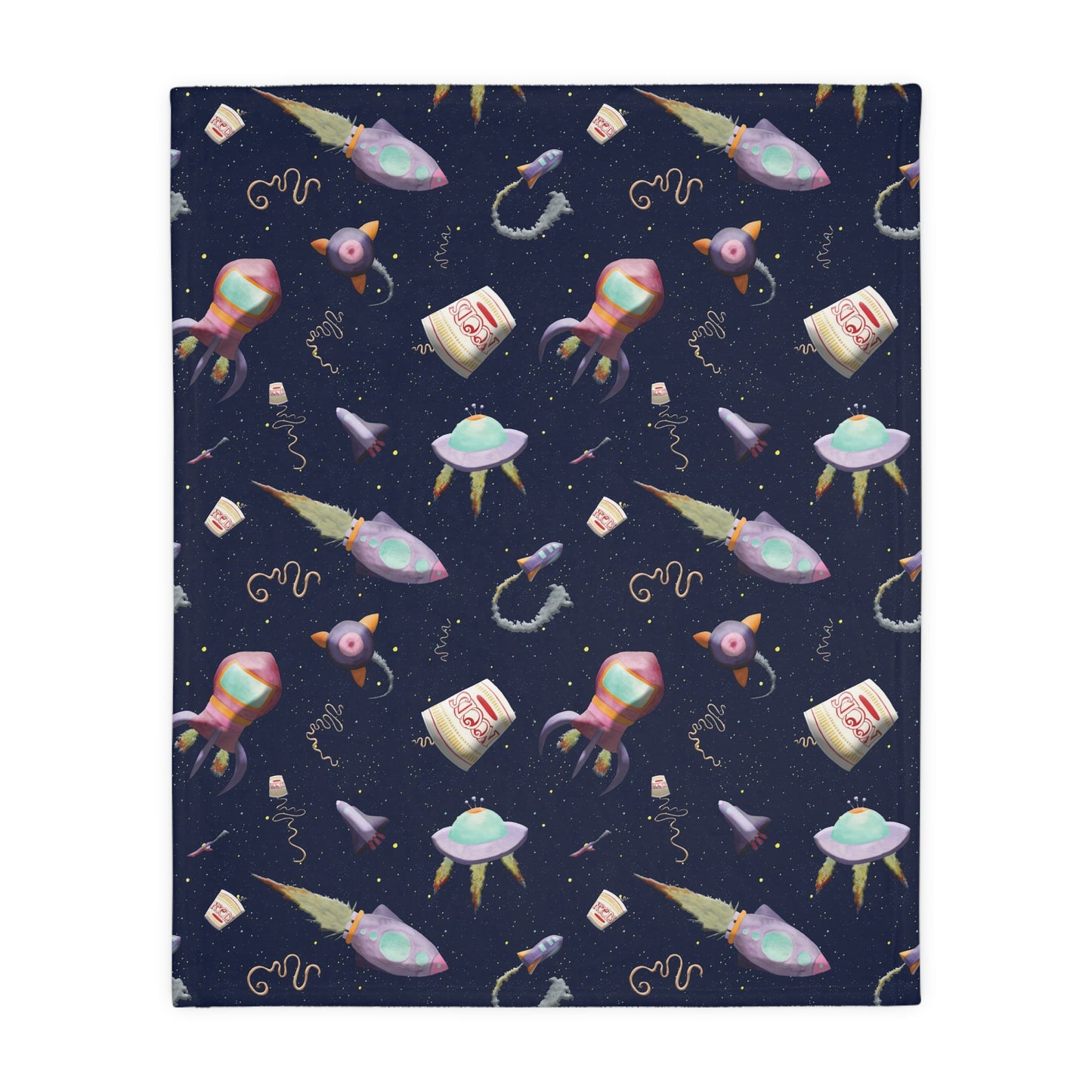 Purple Rocket Ships and Cup a Noodles Blanket