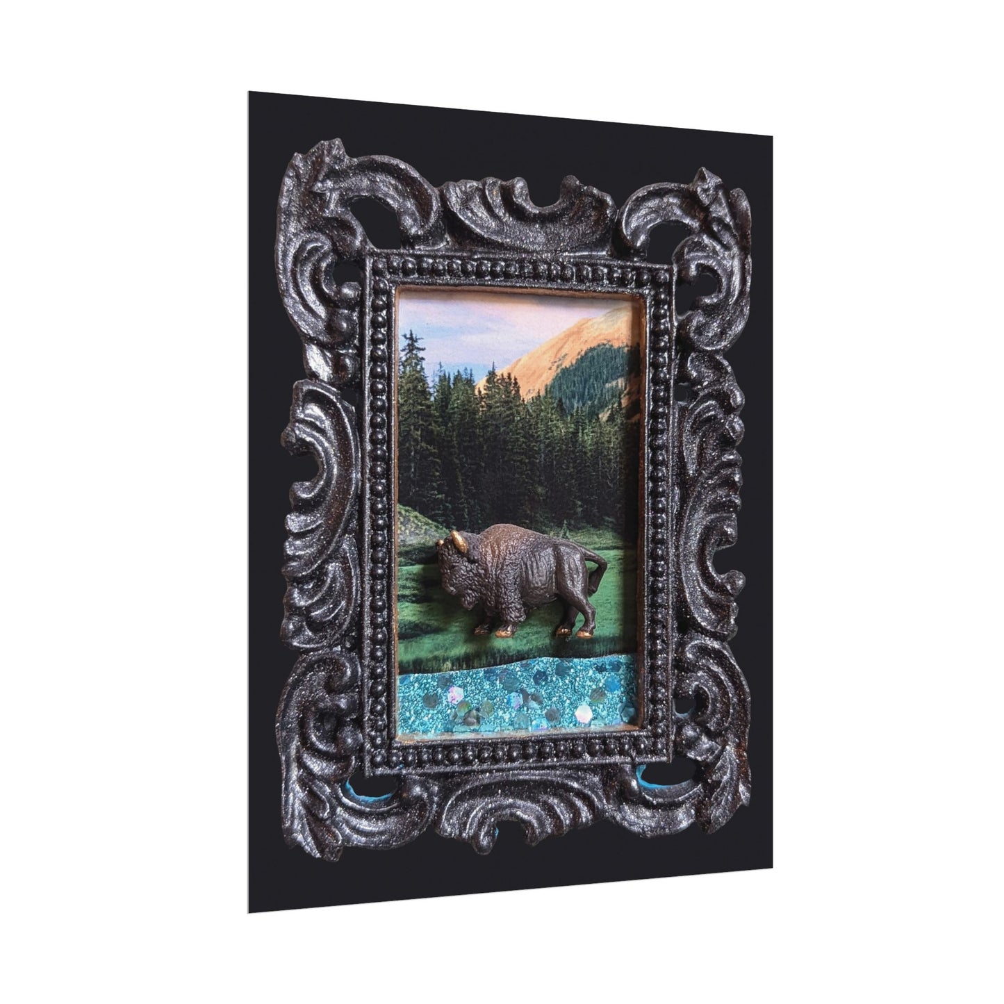 Tiny Bison in an ornate frame