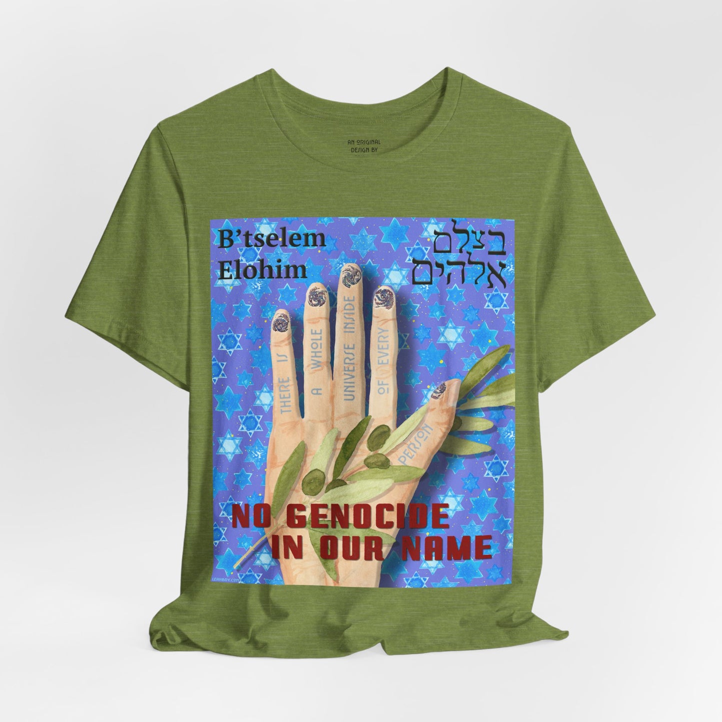 B'tselem Elohim NO GENOCIDE IN OUR NAME t-shirt