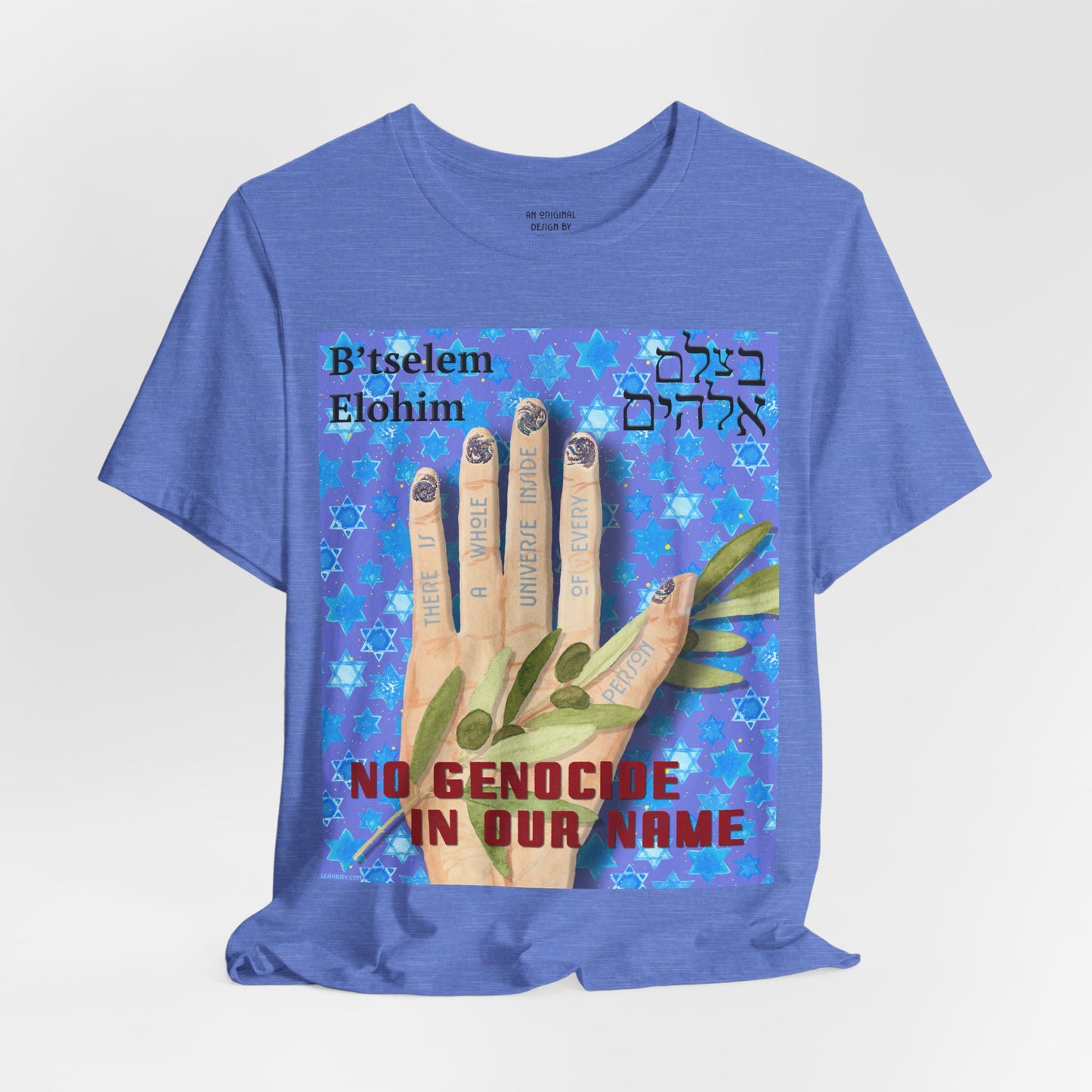 B'tselem Elohim NO GENOCIDE IN OUR NAME t-shirt