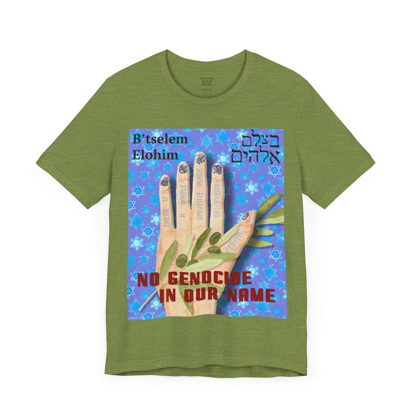 B'tselem Elohim NO GENOCIDE IN OUR NAME t-shirt