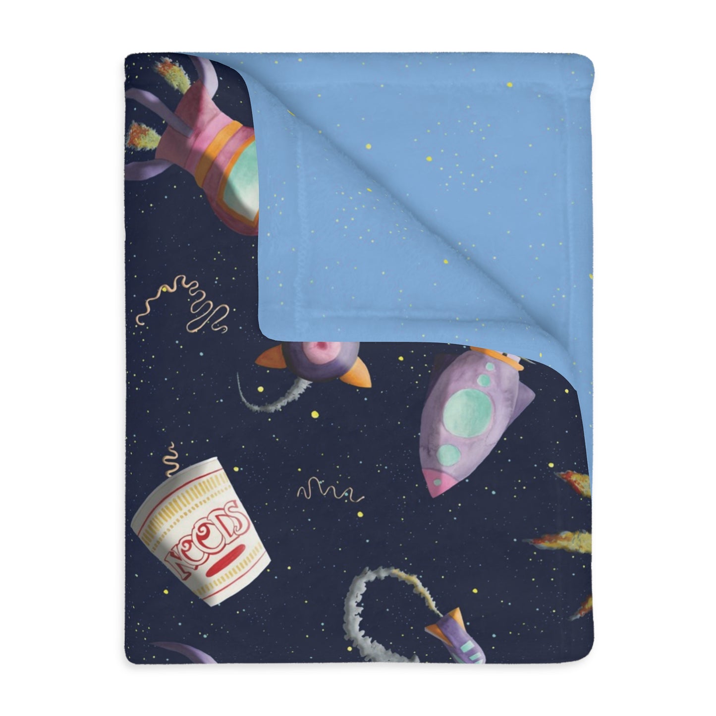 Purple Rocket Ships and Cup a Noodles Blanket