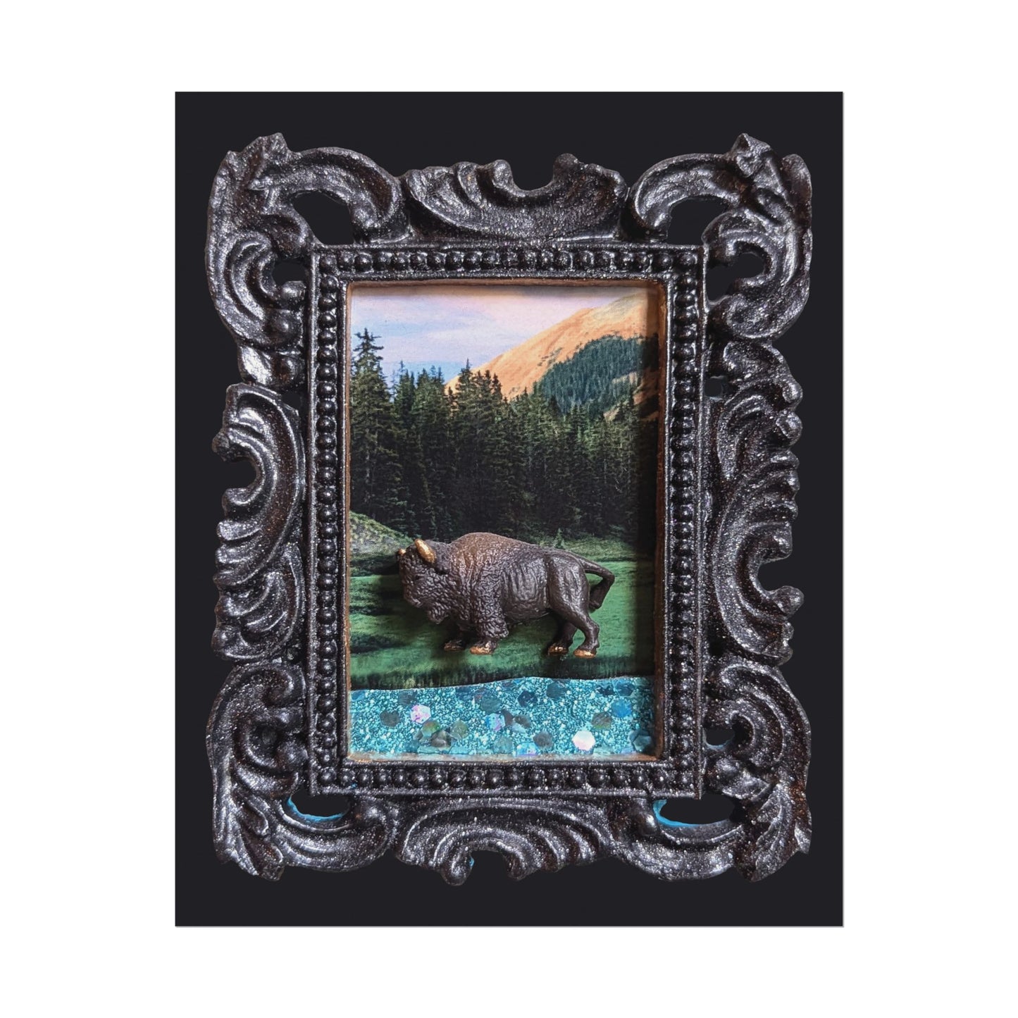 Tiny Bison in an ornate frame