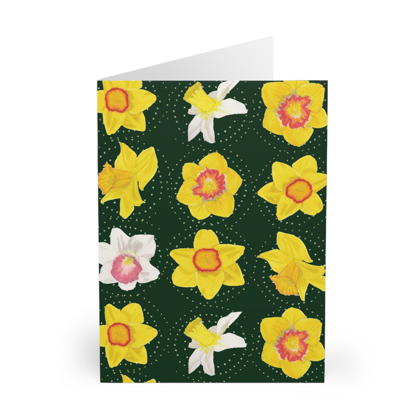 Daffodils on Forest Green Greeting Cards (5 Pack)