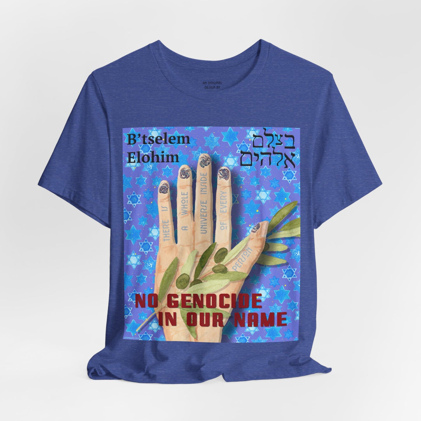 B'tselem Elohim NO GENOCIDE IN OUR NAME t-shirt