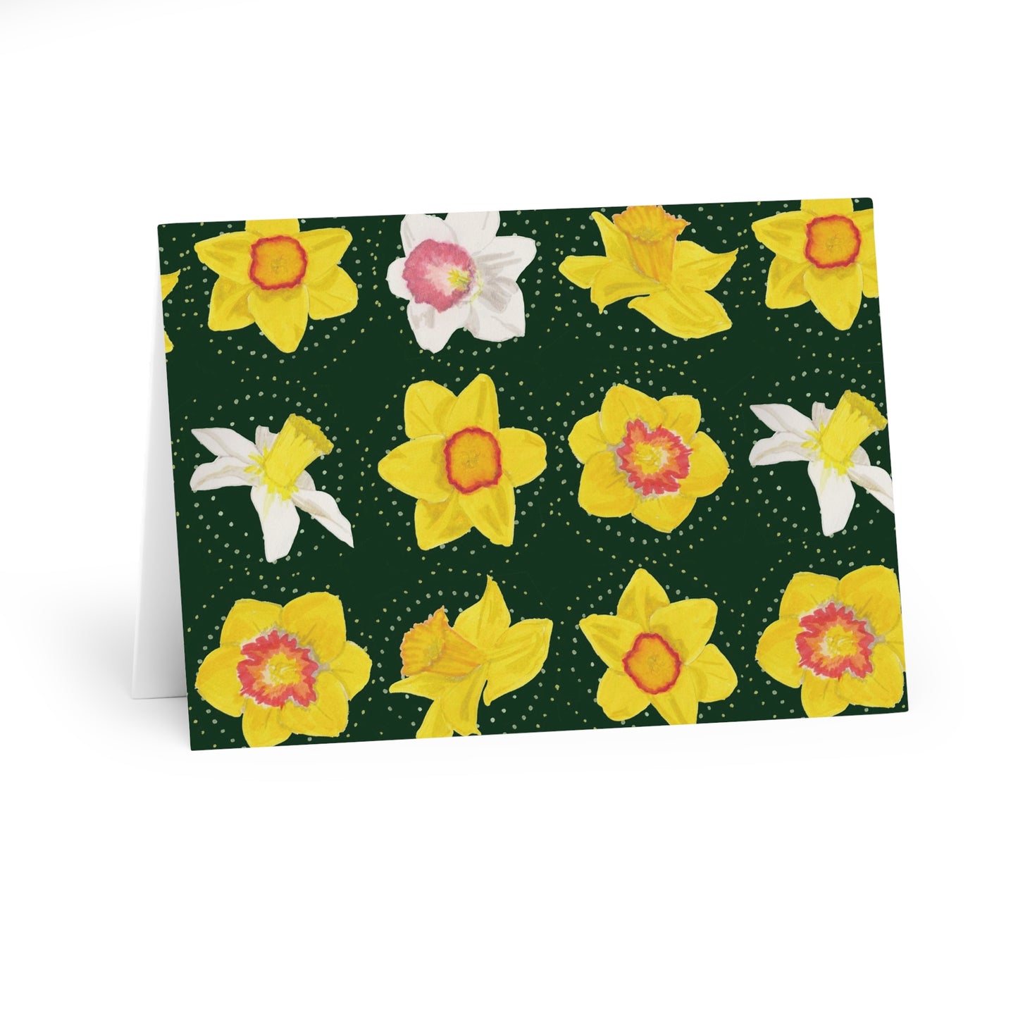 Daffodils on Forest Green Greeting Cards (5 Pack)