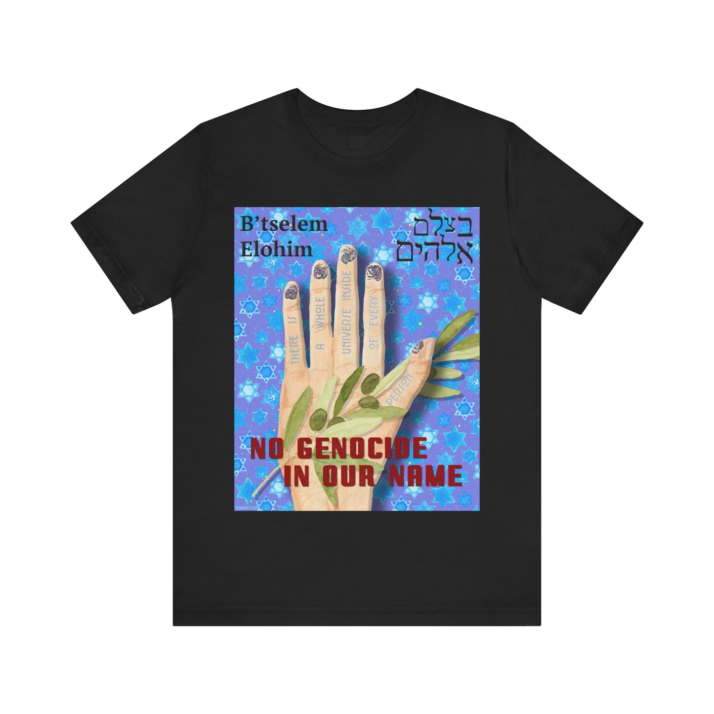 B'tselem Elohim NO GENOCIDE IN OUR NAME t-shirt