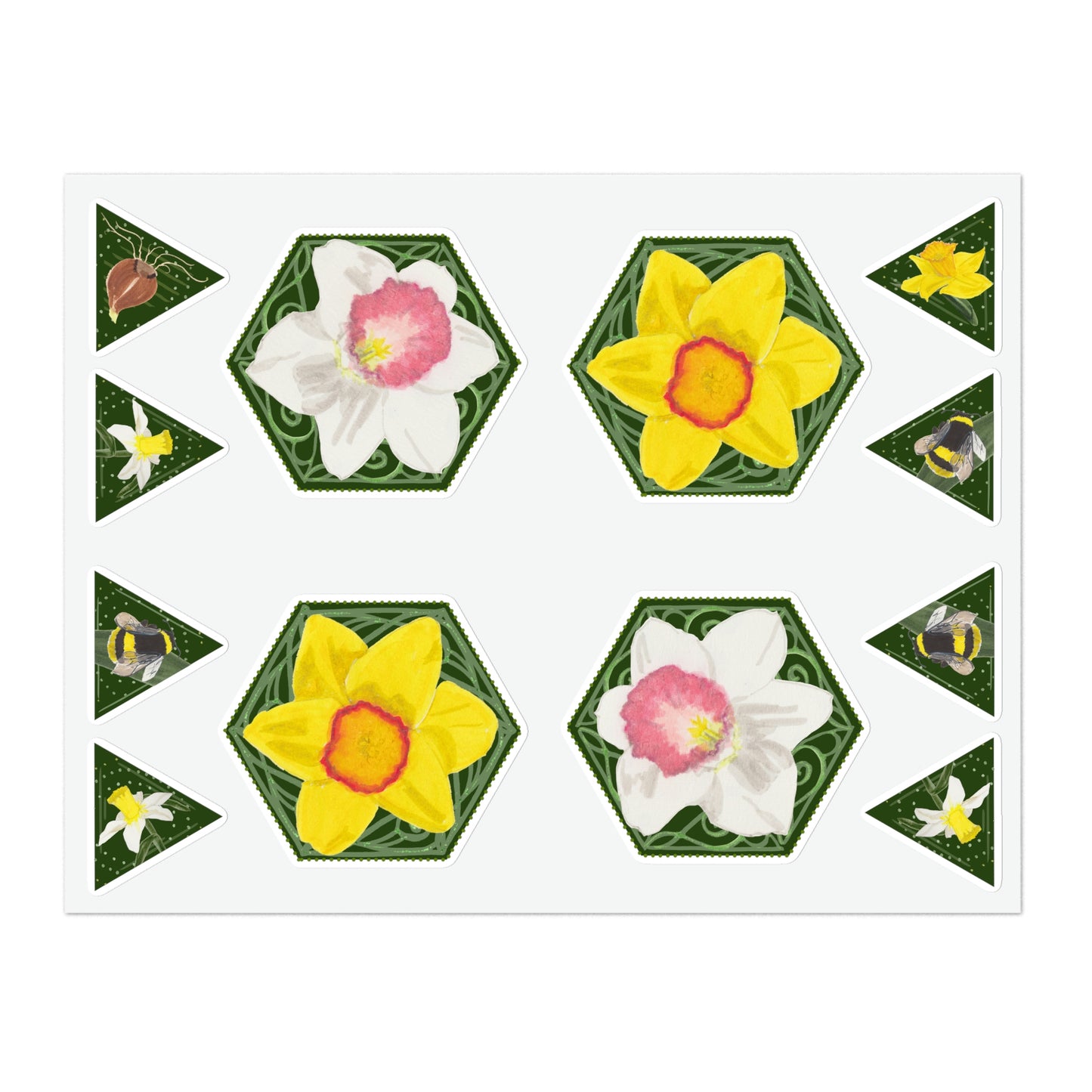Art Nouveau Hexagon Tangle Daffodil Stickers
