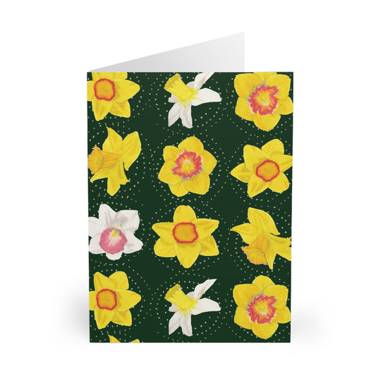 Daffodils on Forest Green Greeting Cards (5 Pack)